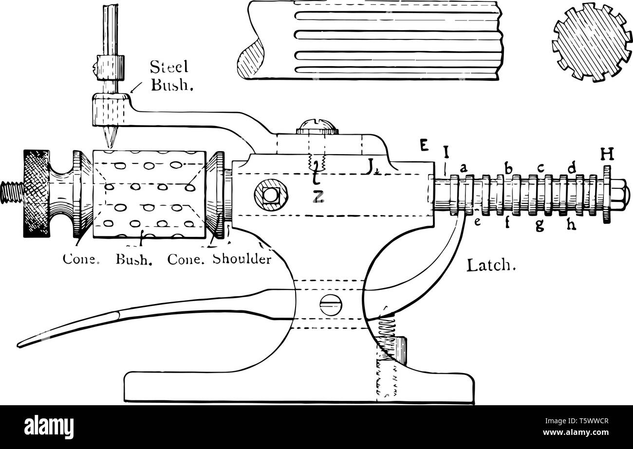 Diese Abbildung stellt die Buchse radiale Bohrung bohren Werkzeug, vintage Strichzeichnung oder Gravur Abbildung. Stock Vektor