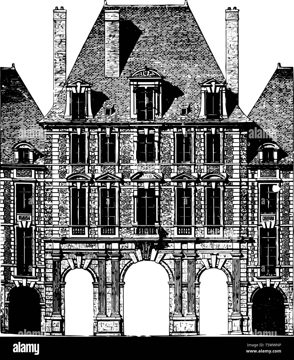 Paris Royal Palace Fassade offiziell dem Grand Louvre der Louvre das National Museum von Frankreich am meisten besuchten Museum der Welt vintage Line dr Stock Vektor