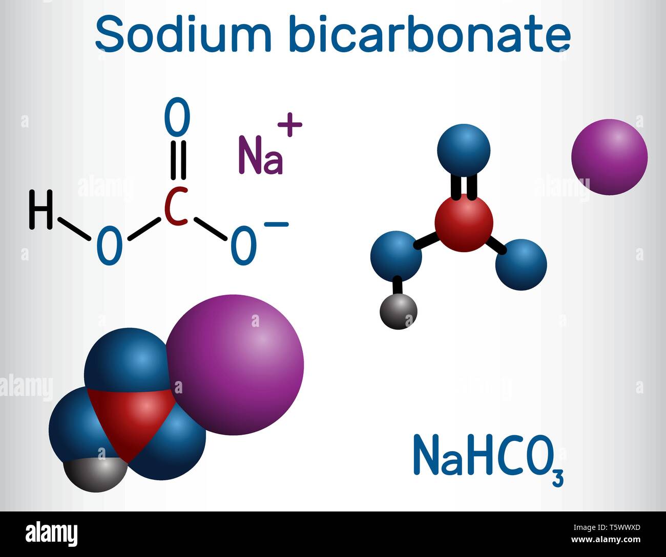 Natriumbikarbonat Molekül, bekannt als Backpulver. Strukturelle chemische Formel und Molekül-Modell. Vector Illustration Stock Vektor