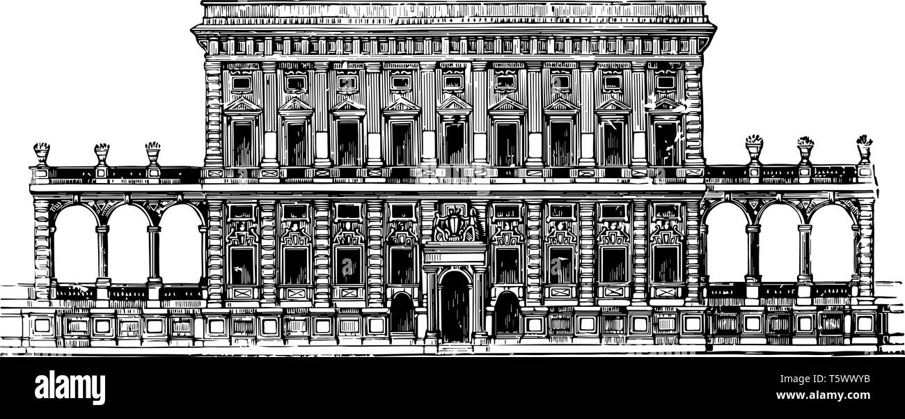 Fassade des den Tursi zu Doria Palace in Genua die Genueser Paläste nicht so groß wie in der Römischen die Reinheit der Style vintage Strichzeichnung oder Gravur il Stock Vektor