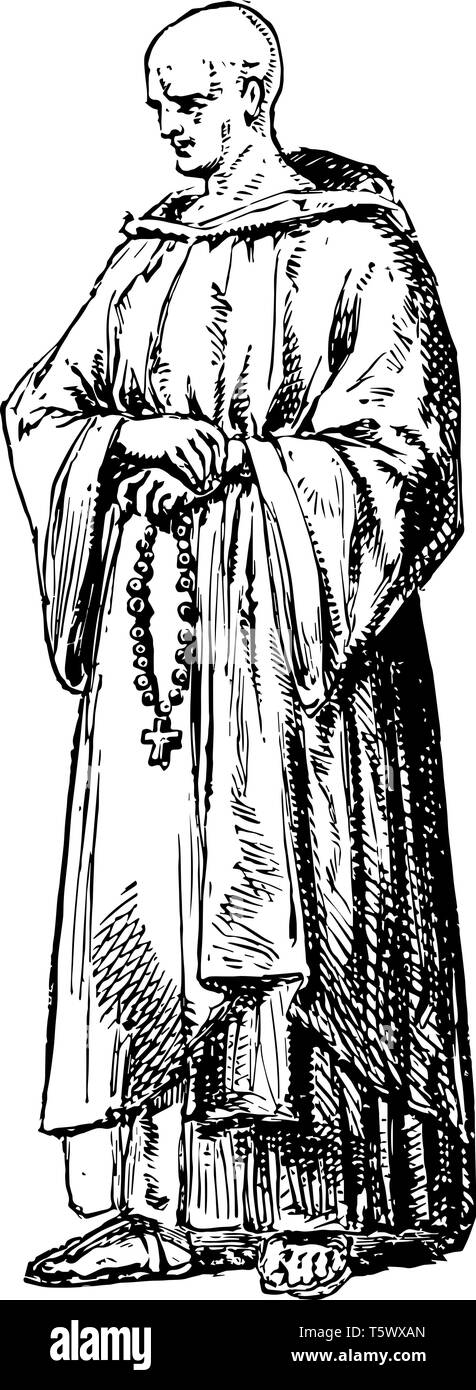 Zisterzienser Mönche manchmal als der Weißen Mönche und ist eine römisch-katholische von geschlossenen Mönche vintage Strichzeichnung oder Gravur Lllustrat Stock Vektor