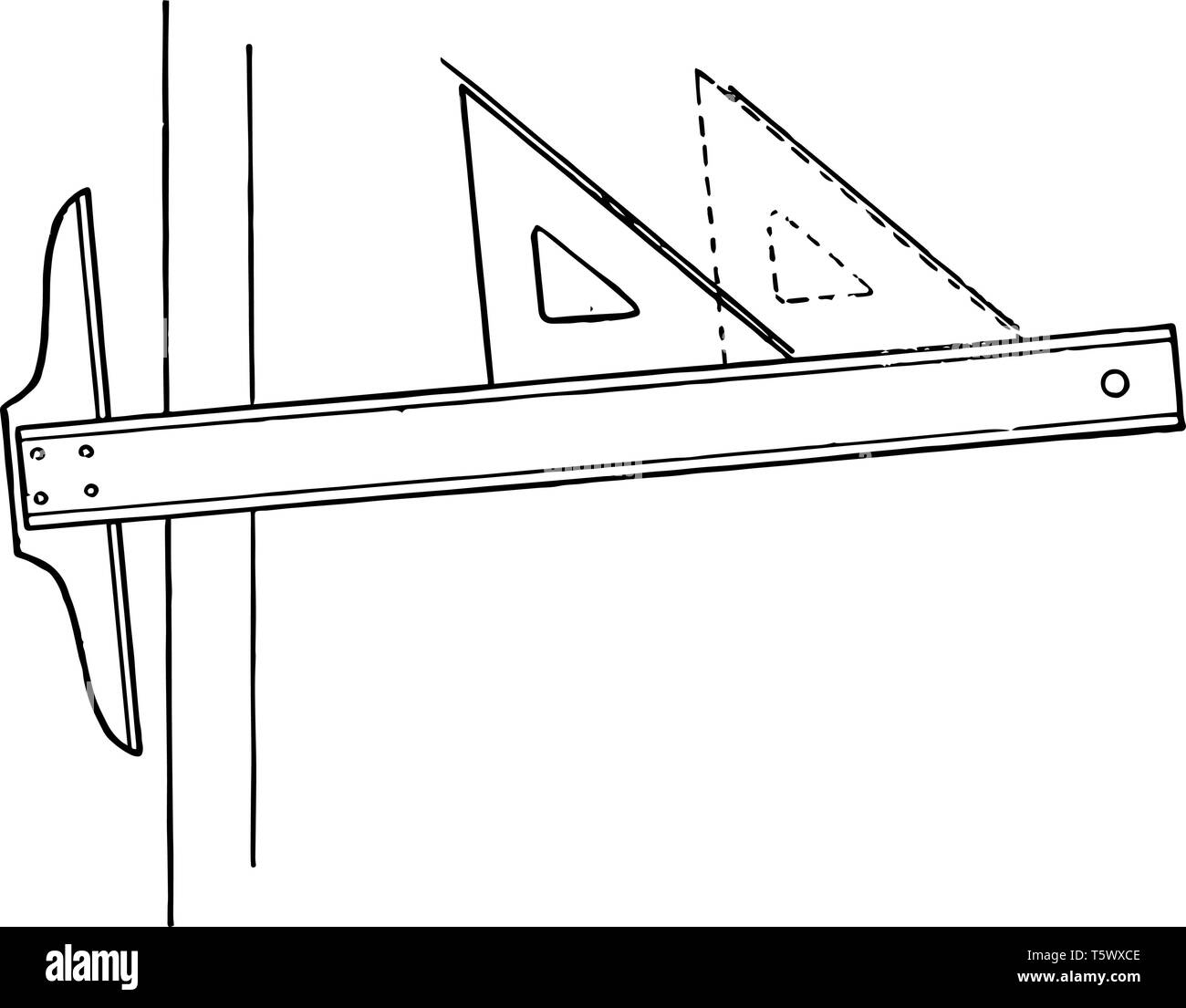 Zeichnen von parallelen Linien mit T-Quadrat und Dreieck an der gewünschten Position, ist der Kompass aus diesen beiden neuen Punkte und original Line ein Schwingen Stock Vektor