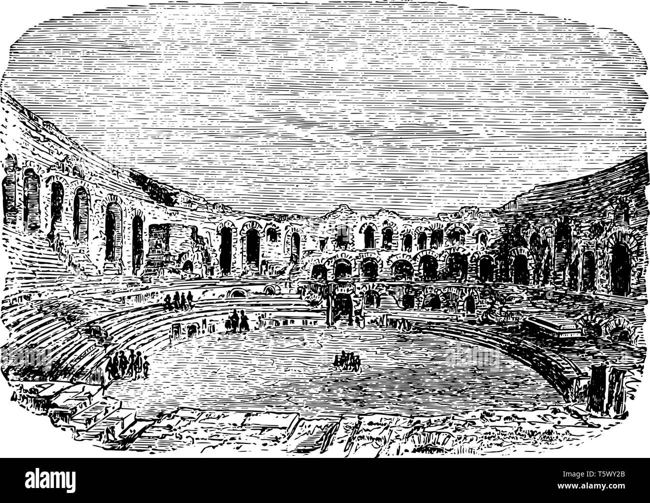 Das Amphitheater von Arles die Town Clock von Athen hellenistischen Zeitalter in der südlichen französischen Stadt prominenteste Sehenswürdigkeit in der Stadt vinta Stock Vektor