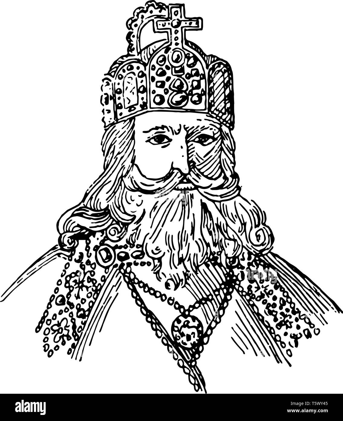 Karl der Große 742 bis 814 wurde er Kaiser des Heiligen Römischen König der Franken könig der Lombard und Kaiser der Römer vintage Strichzeichnung oder Gravur il Stock Vektor