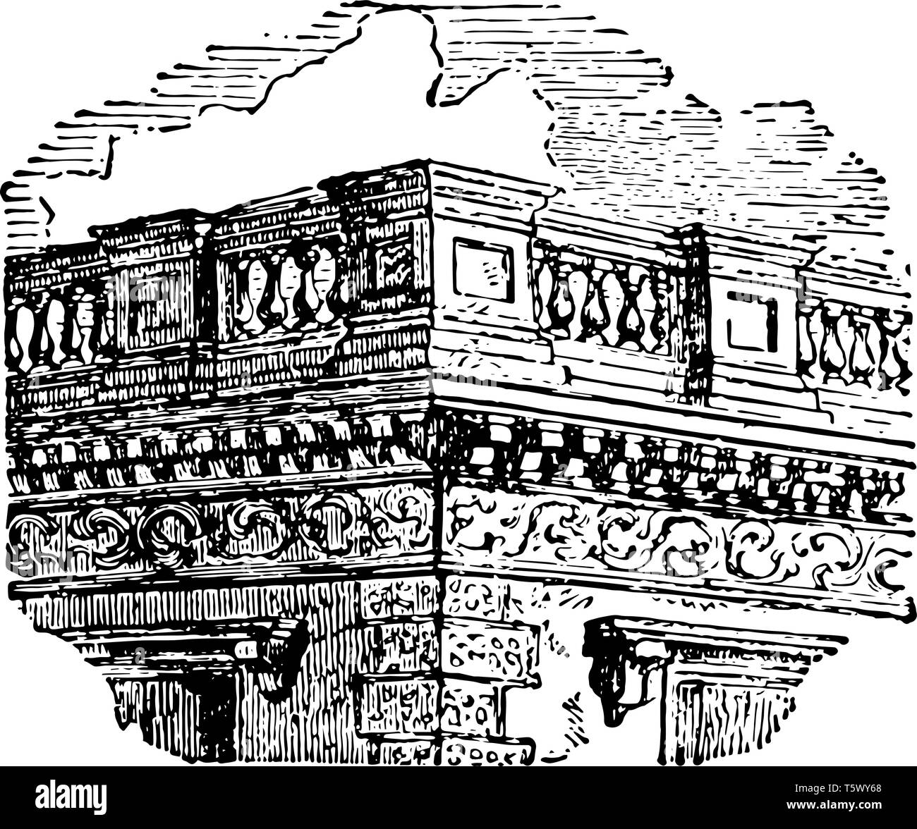 Balustrade ist als Brüstungen für Brücke scoping Gesims zaun Dachbrüstungs vintage Strichzeichnung oder Gravur Abbildung verwendet. Stock Vektor