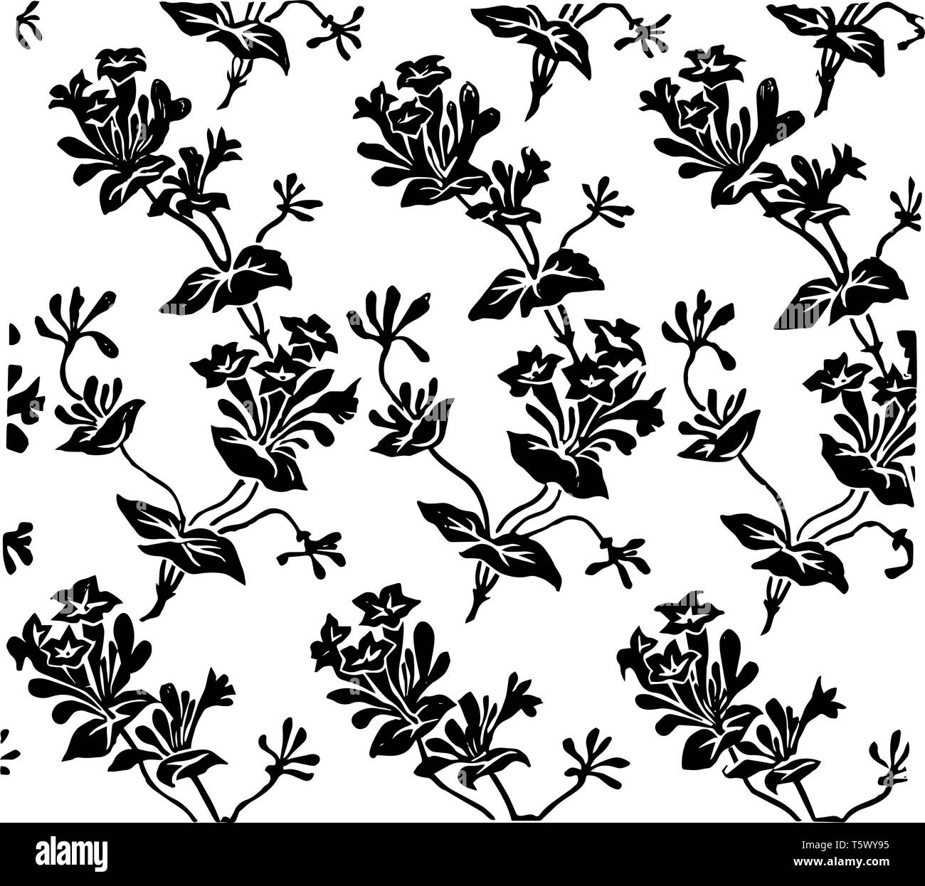 Popeline-qualität besteht aus Seide Warp mit einem Schuss aus Kammgarn Es hat einen feinen floralen Muster vintage Strichzeichnung oder Gravur Abbildung. Stock Vektor