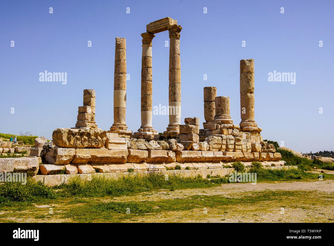 Zitadelle von Amman komplexe oder Jabal al-Qal'a und Ruinen des Herkules Tempel, Amman, Jordanien. Stockfoto