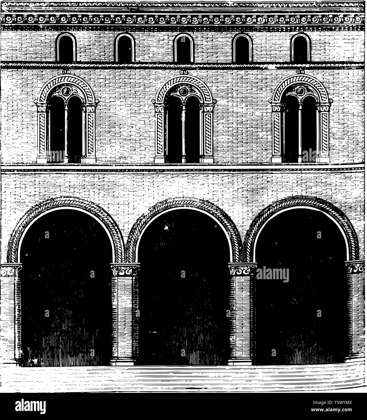 Fassade eines Palastes in Bologna die Seltenheit und Kostbarkeit des freien Stein einen architektonischen Stil in Backstein im vorgenannten Zeitraum für Kirche zu Stock Vektor