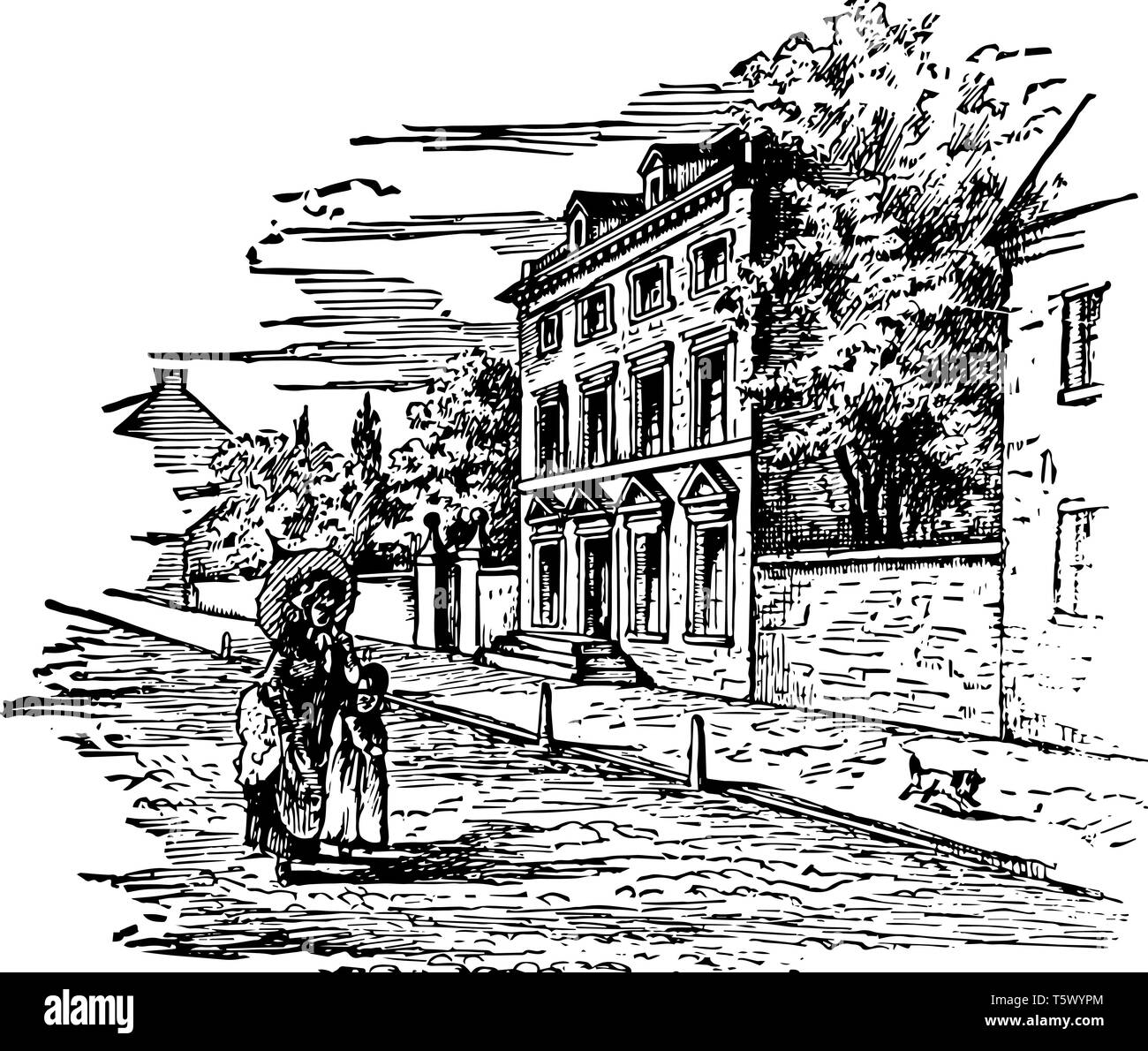 Es Die Präsidenten in Philadelphia bei 524 zu 30 Market Street vintage Strichzeichnung oder Gravur Abbildung entfernt. Stock Vektor