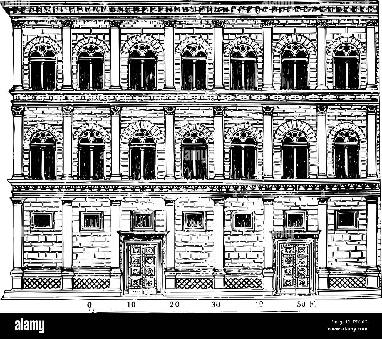 Rucellai Palast Kreationen von Alberti bilden eine Klasse für sich Florentiner Palast Architektur die Besonderheiten des florentinischen Stil nicht mit einem c Display Stock Vektor