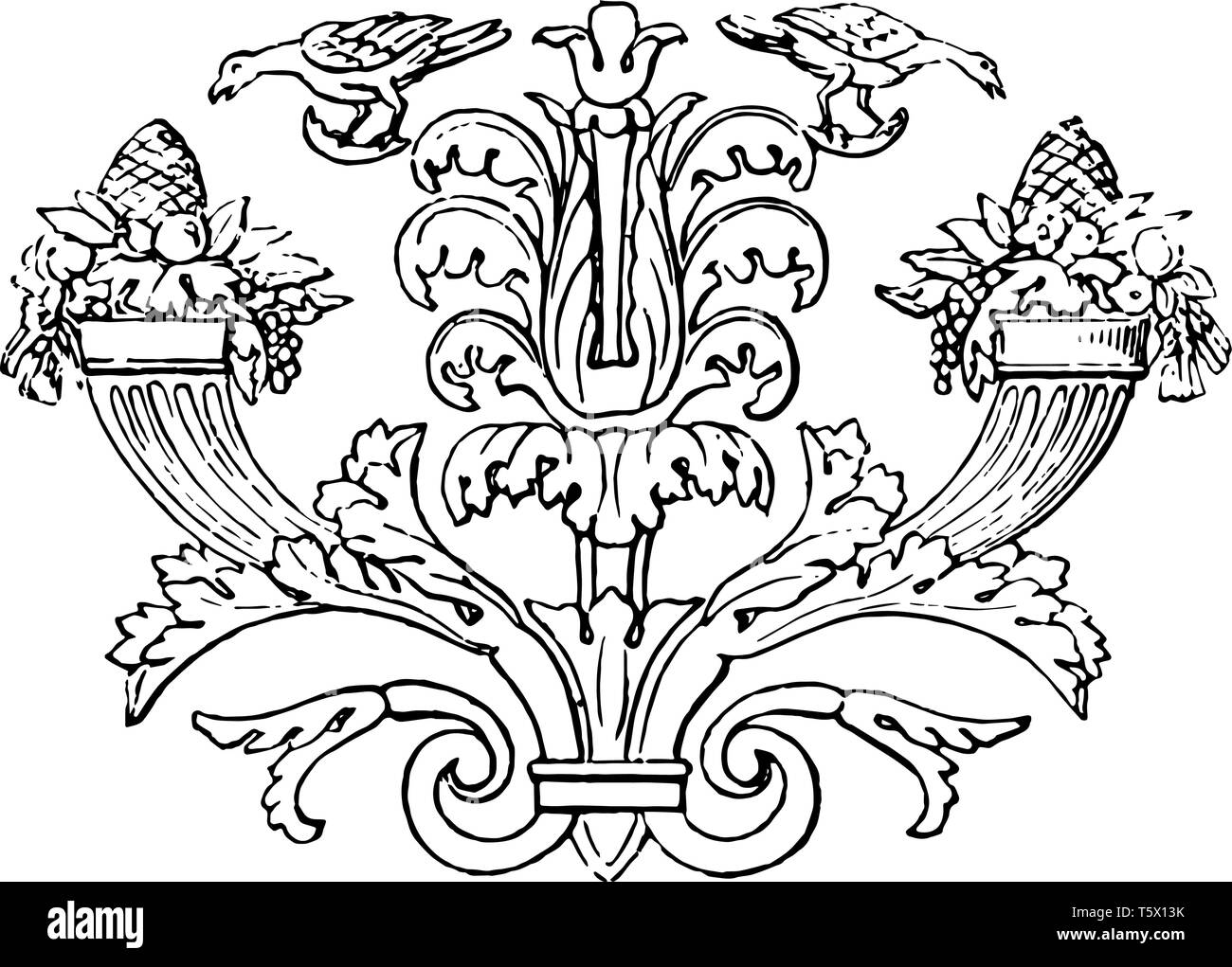 Dieses Banner zeigt die Blumen in den zwei Vasen vintage Strichzeichnung oder Gravur Abbildung. Stock Vektor