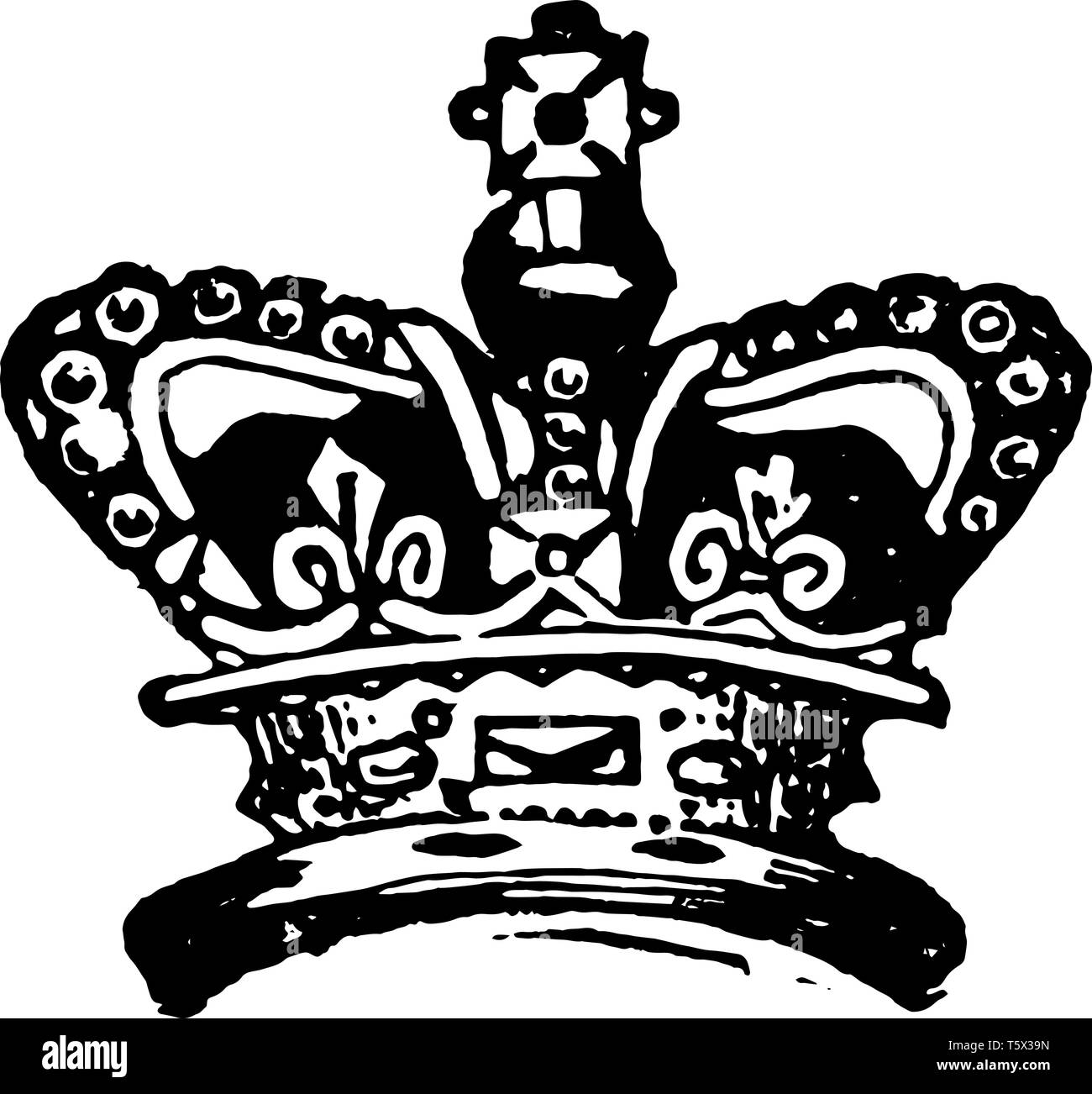 Royal Crown ist eine Kopfbedeckung vintage Strichzeichnung oder Gravur Abbildung. Stock Vektor