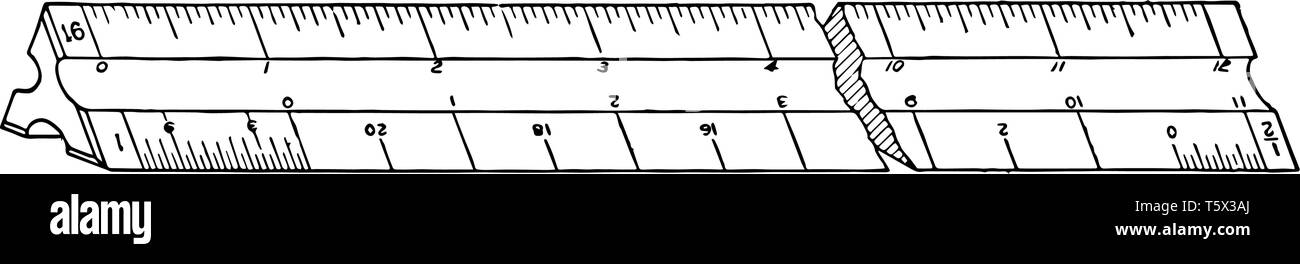 Architekten Skala Lineal für die Zeichnung Maschinen und Strukturen zur Erleichterung der Erstellung und Messung von Bauzeichnungen vintage Lin Stock Vektor