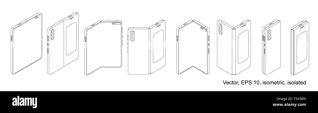 SmartPhone Tablett mit einklappbaren Bildschirm. Faltbare smart phone. Vektor isoliert auf weißem Hintergrund, EPS 10. Stock Vektor