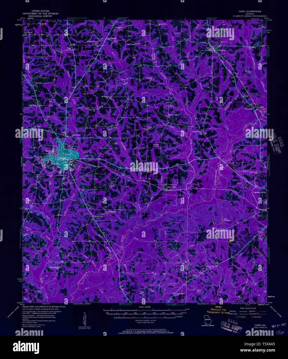USGS TOPO Karte Georgia ga Kairo 247373 1956 62.500 invertiert Wiederherstellung Stockfoto