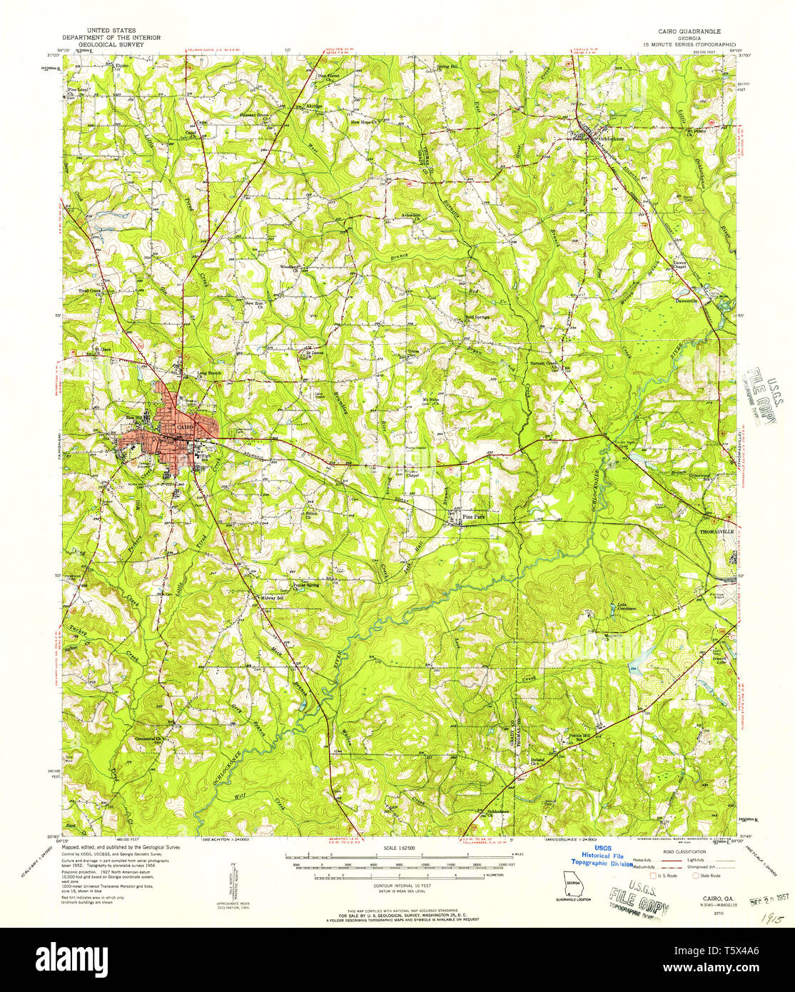 USGS TOPO Karte Georgia ga Kairo 247373 1956 62.500 Wiederherstellung Stockfoto