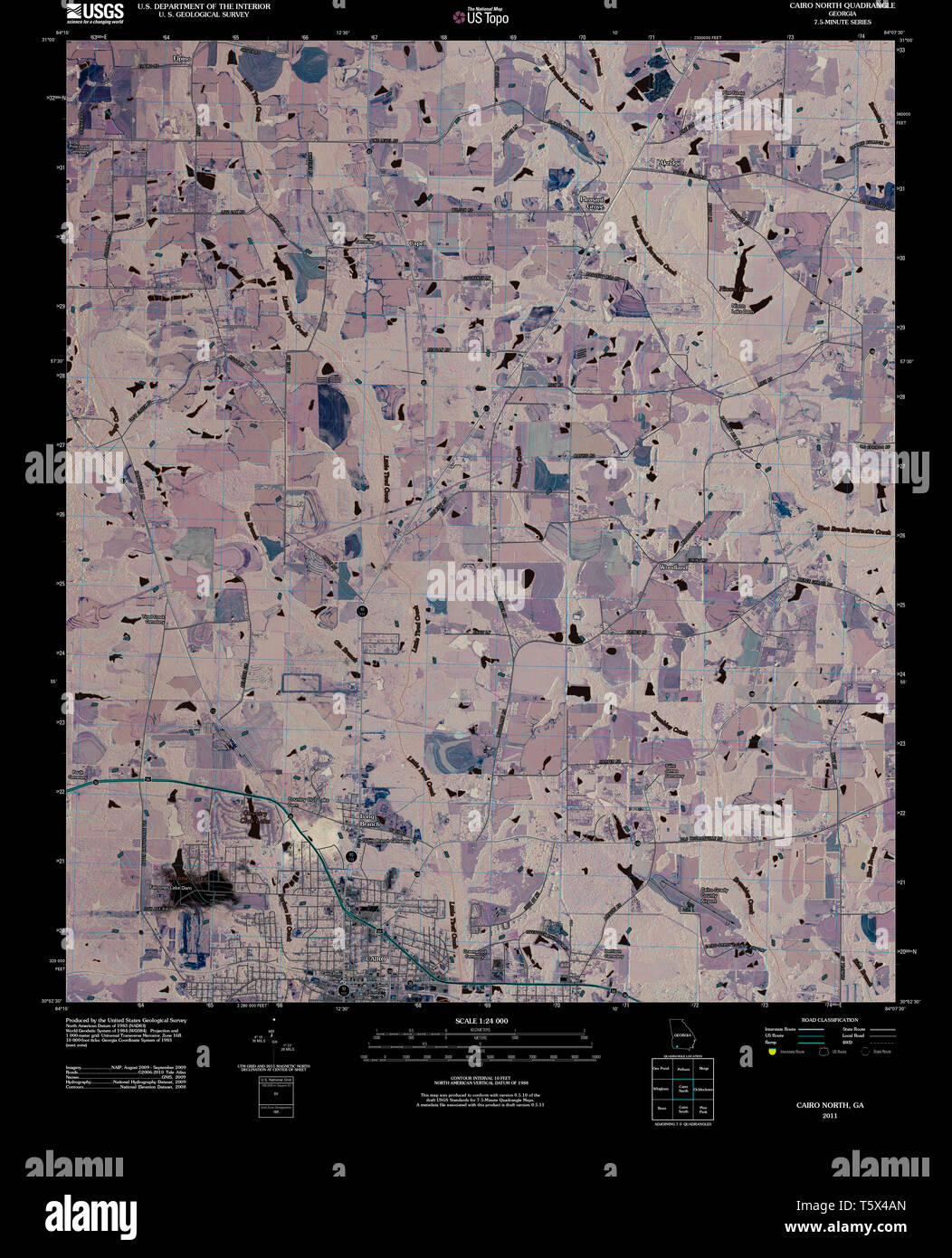 USGS TOPO Karte Georgia ga Kairo Norden 20110216 TM invertiert Wiederherstellung Stockfoto
