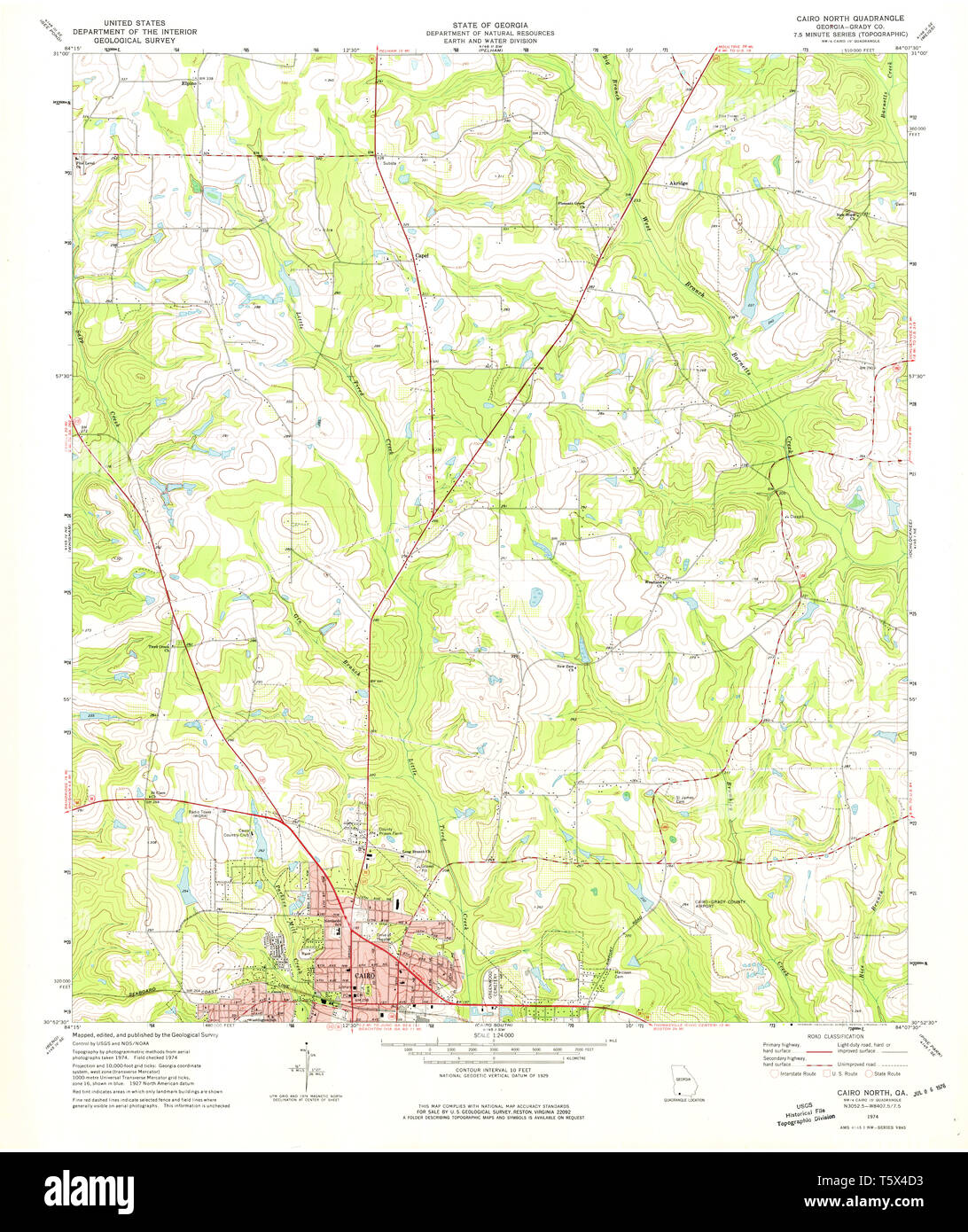 USGS TOPO Karte Georgia ga Kairo Norden 245201 1974 24000 Wiederherstellung Stockfoto