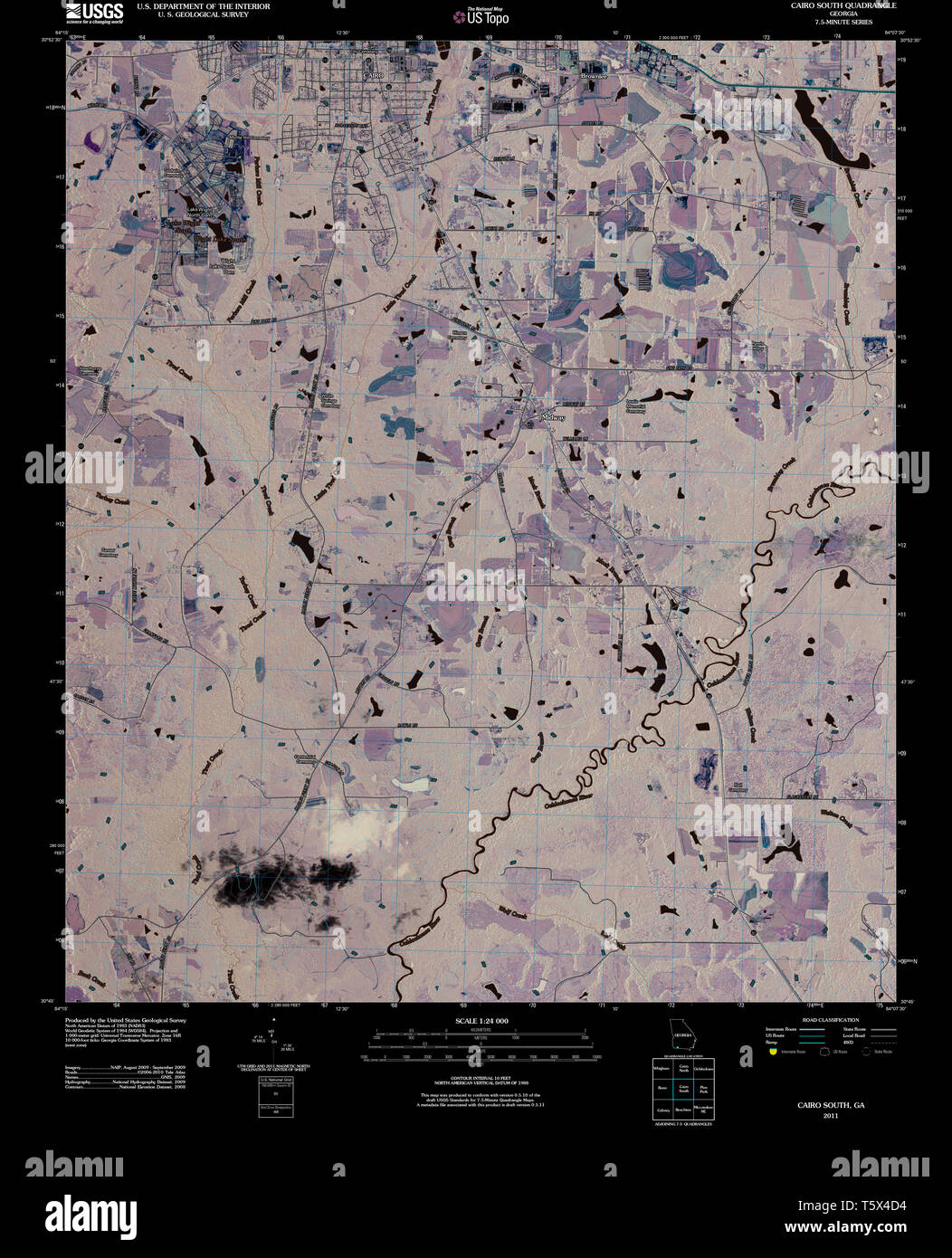 USGS TOPO Karte Georgia ga Kairo Süd 20110216 TM invertiert Wiederherstellung Stockfoto