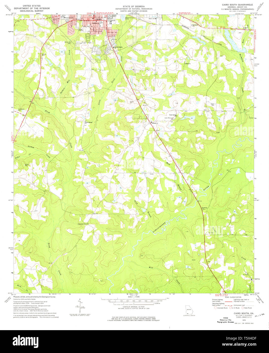 USGS TOPO Karte Georgia ga Kairo Süden245202 1974 24000 Wiederherstellung Stockfoto