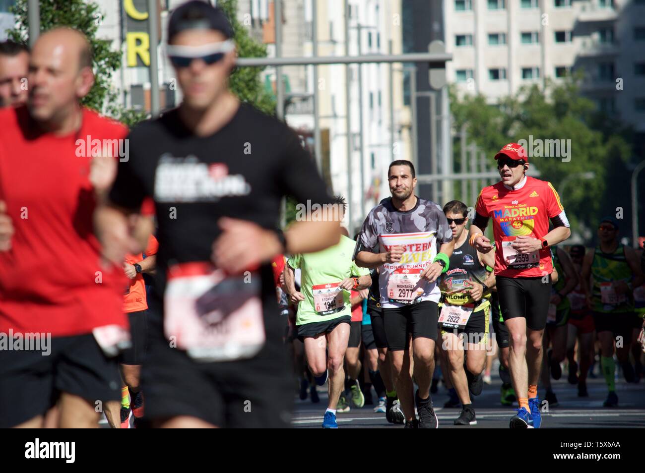 MADRID, Spanien - 27. April: Läufer der Madrid Marathon am 27. April 2019 in Madrid, Spanien. Stockfoto