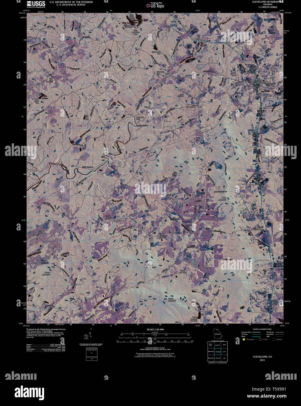 USGS TOPO Karte Georgia ga Cleveland 20110304 TM invertiert Wiederherstellung Stockfoto