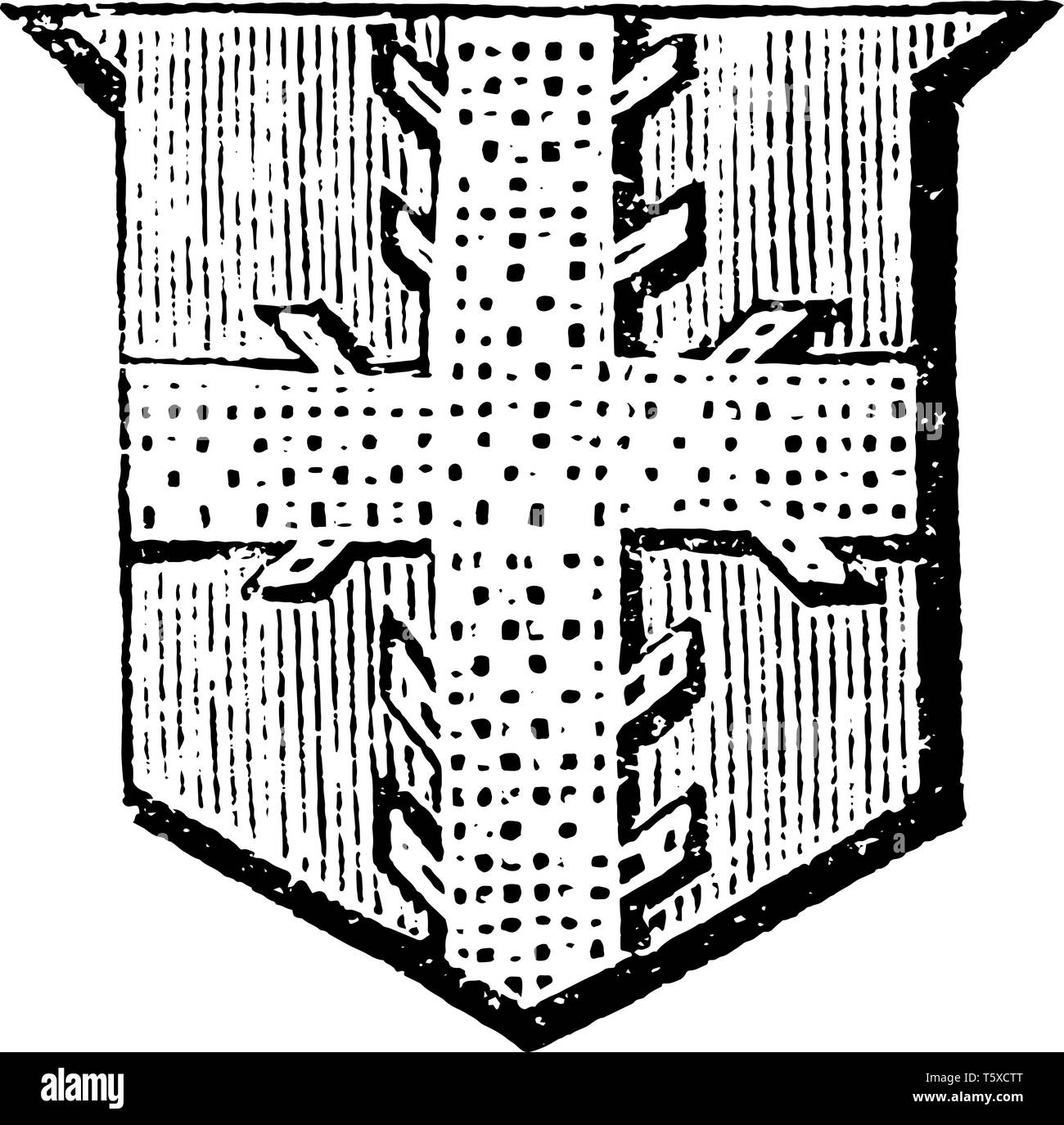 Kreuz Raguly zeigt eine kreisförmige nichtig, vintage Strichzeichnung oder Gravur Abbildung. Stock Vektor