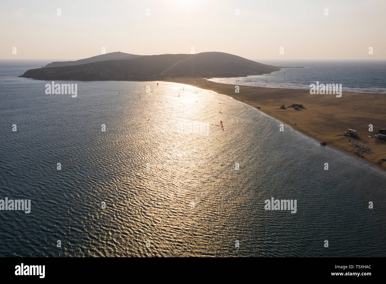 Griechenland, Rhodos Prassonissi Halbinsel, ein beliebter Ort für Wassersport, aufgrund der hohen windströmungen Stockfoto