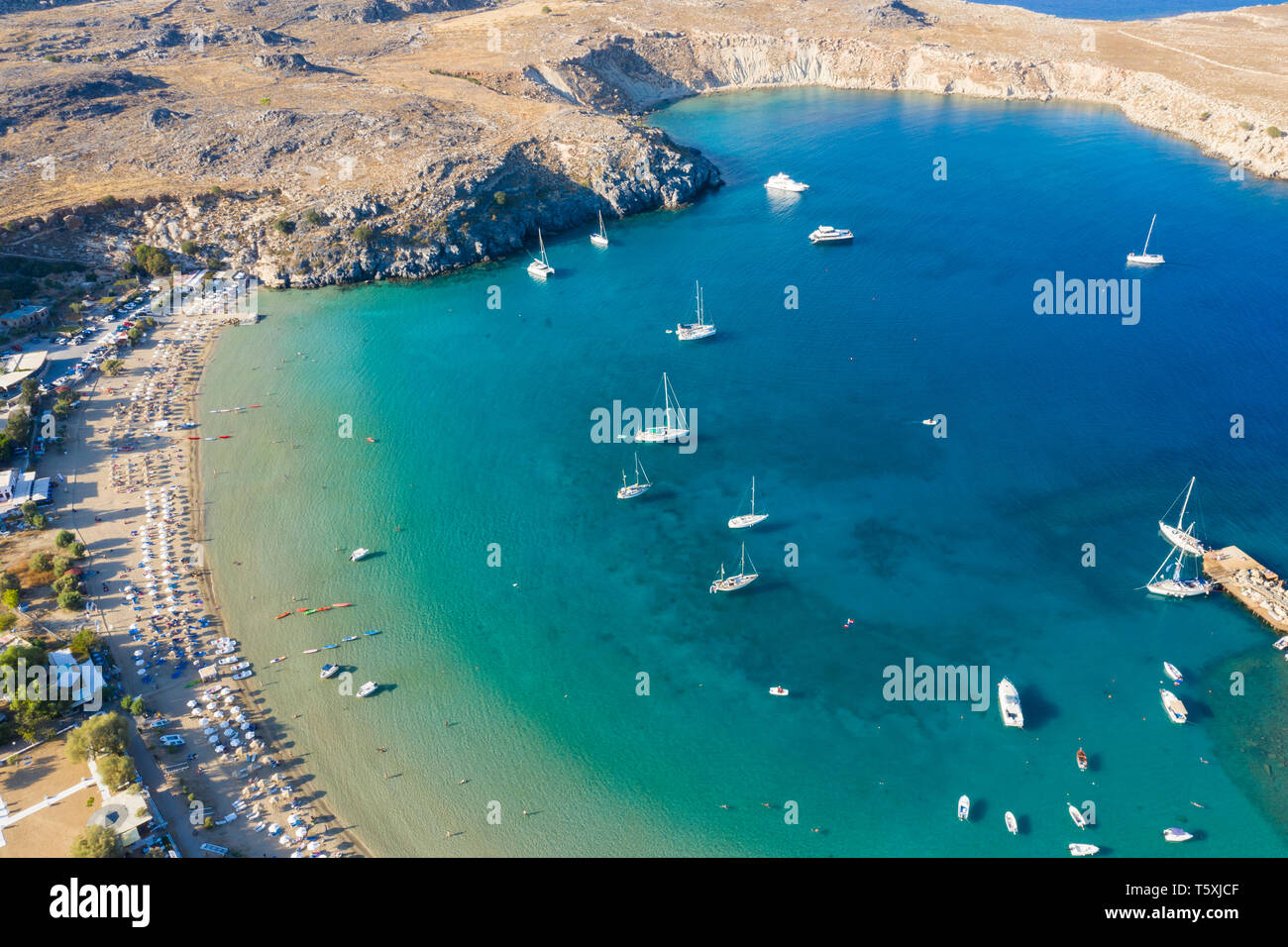 Griechenland, Rhodos, Lindos, Megali Paralia Strand Stockfoto