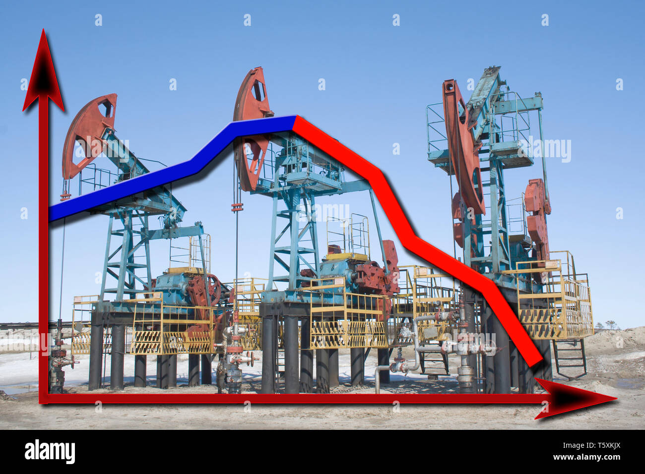 Krise in der Ölindustrie. Diagramm der Tendenz Stockfoto