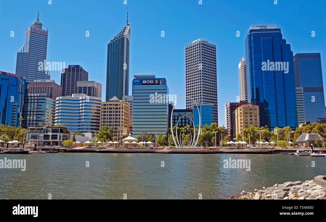 Blick von Elizabeth Quay Hafen Perth Western Australia Stockfoto