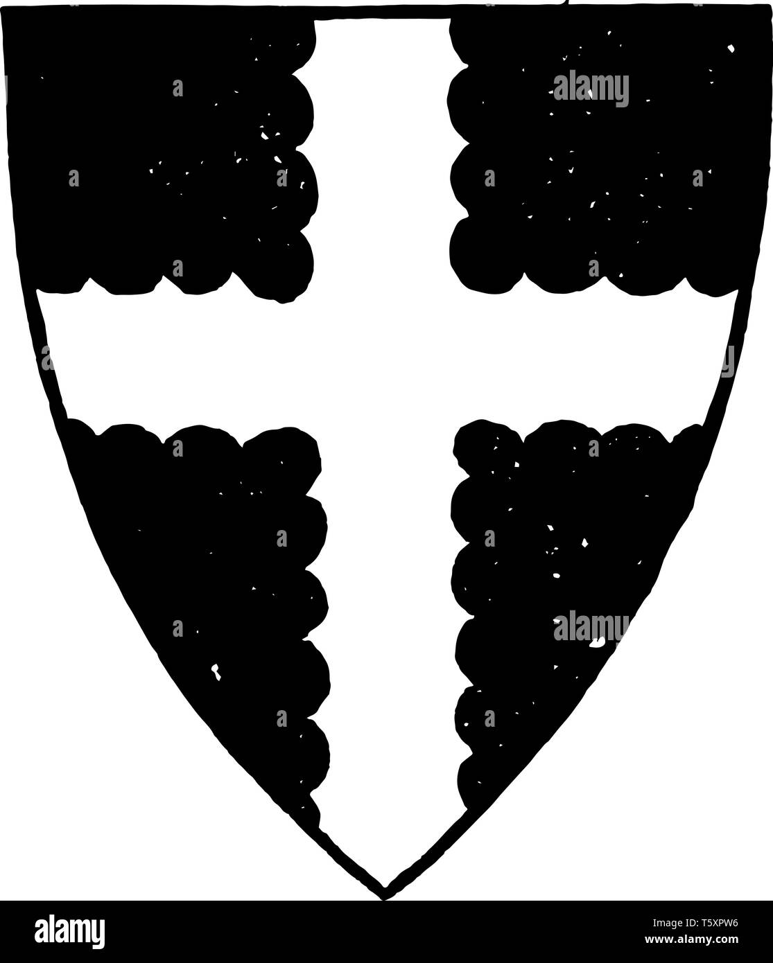 Cross Engrailed haben dunkle vier Parts vintage Strichzeichnung oder Gravur Abbildung. Stock Vektor