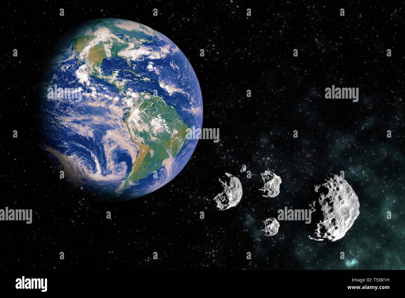 Erde im Scape mit meteorit Steine und Licht Stockfoto