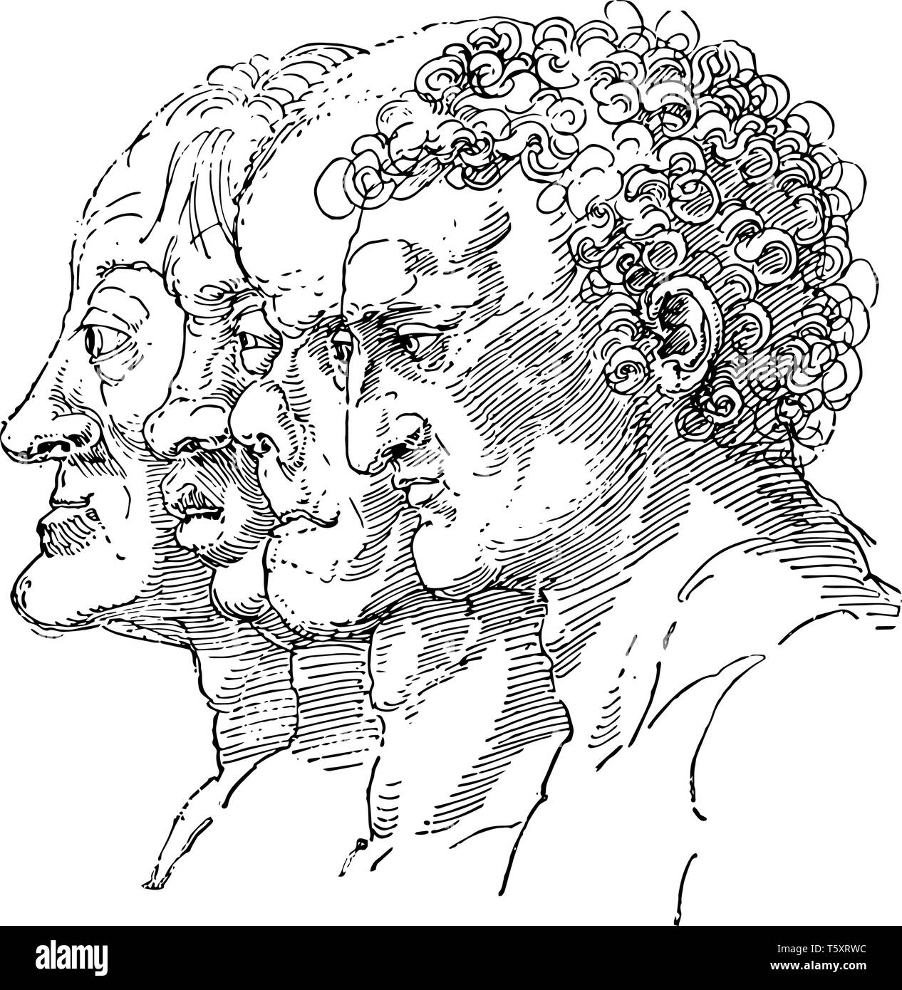 Studie der Sorten von gesichtskonturen durch deutsche Künstler Albrecht Dürer, Persönlichkeit aus dem äußeren Erscheinungsbild einer Person, die in der Expression von emo Stock Vektor