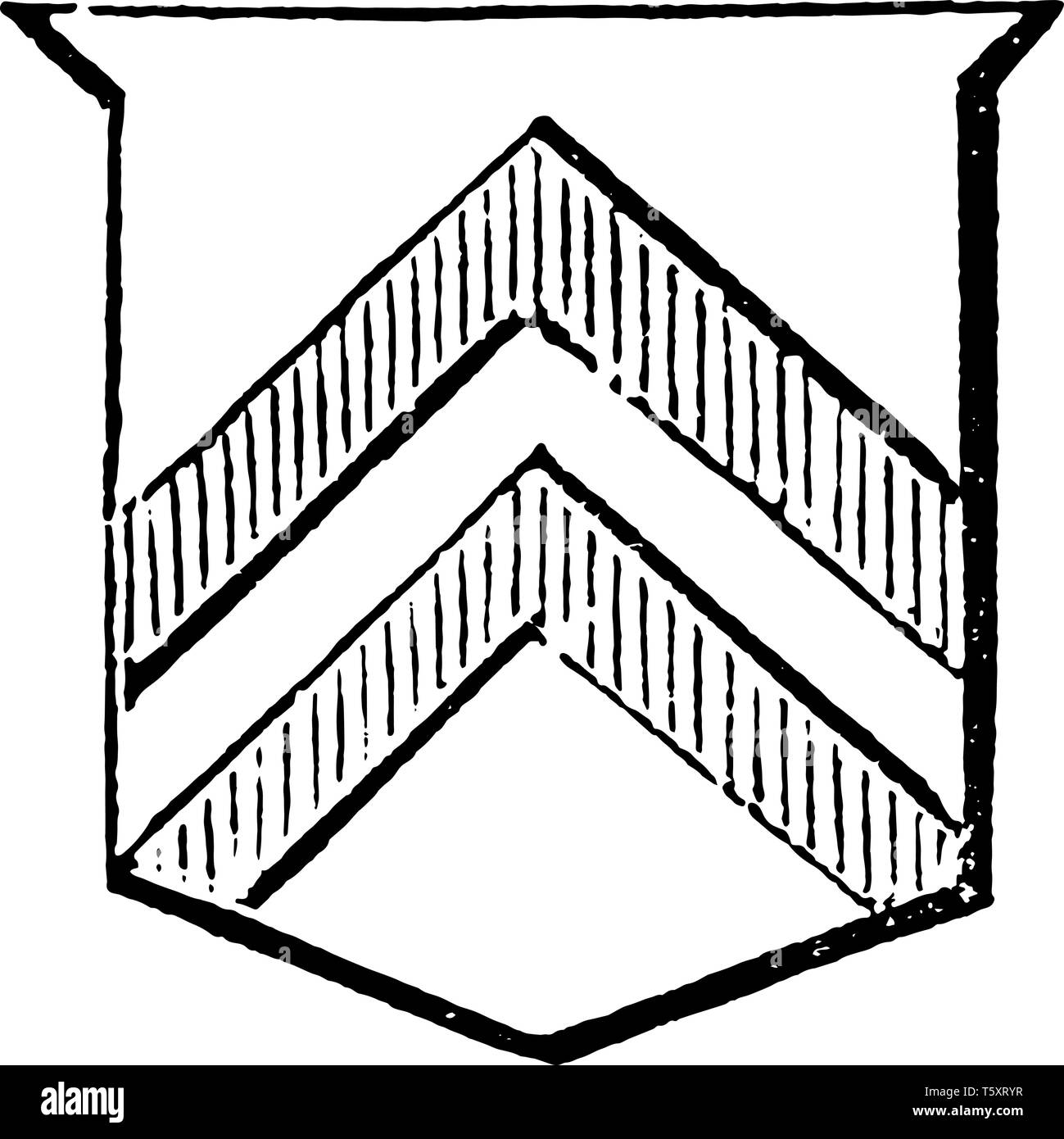 Schild zeigt Chevronels haben drei Paar - Schließt interlaced in Base, vintage Strichzeichnung oder Gravur Abbildung. Stock Vektor