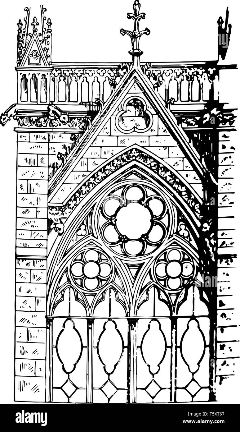 Maßwerk Blätterungen wird Windows von La Sainte-Chapelle in Paris, Frankreich, zwei Aufträge der Formteile, größere oder umschließender Kreis, vintage Strichzeichnung oder en Stock Vektor
