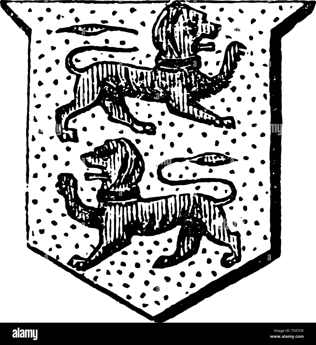 Lions Zähler Passant haben zwei Tiere, die im Gegensatz zu jeder anderen, vintage Strichzeichnung oder Gravur Abbildung. Stock Vektor
