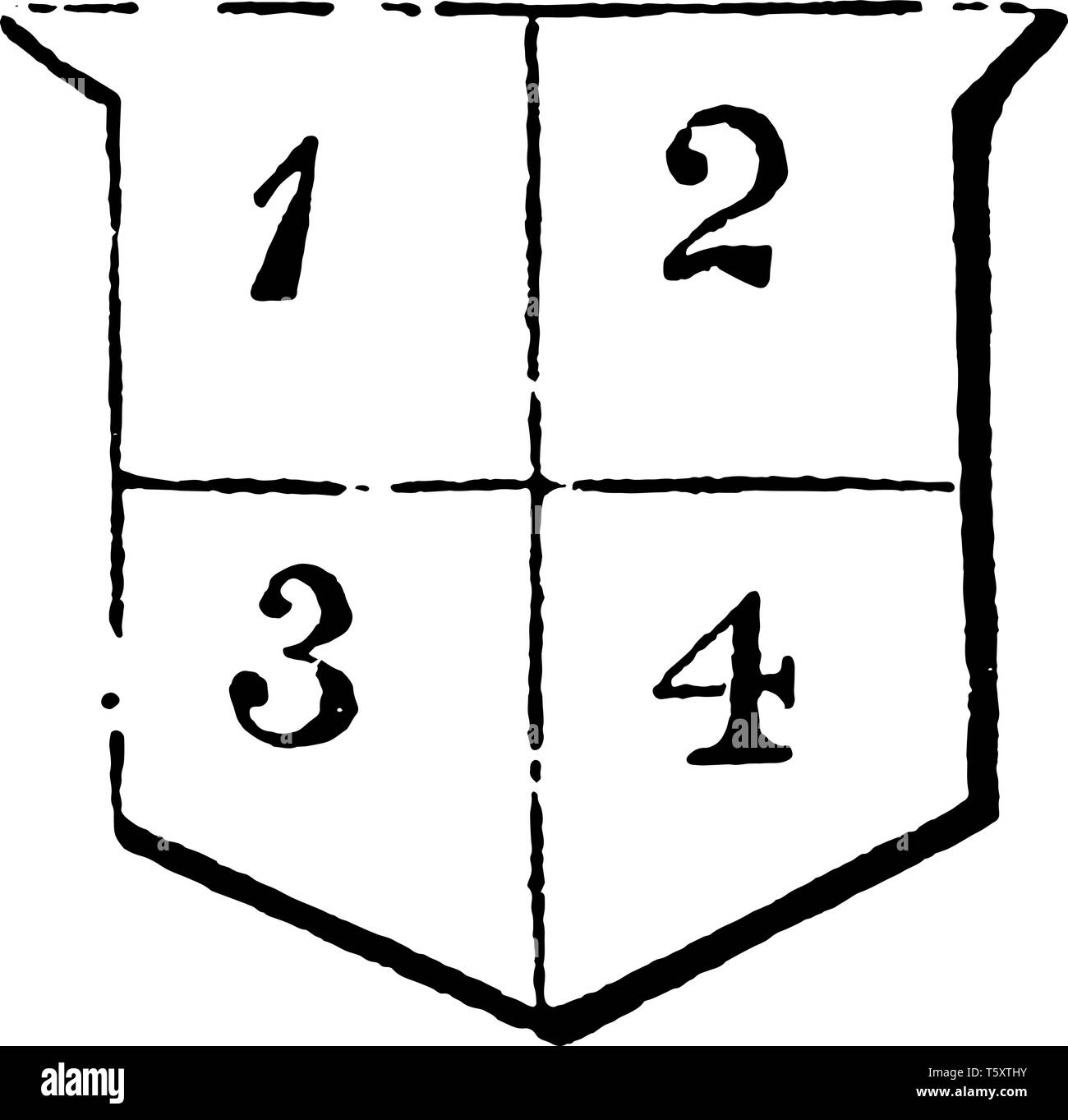 Geviertelt pro Kreuz hat eine horizontale und senkrechte Linie, vintage Strichzeichnung oder Gravur Abbildung. Stock Vektor