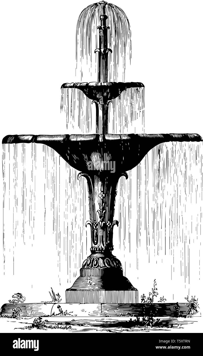 Wasser Brunnen ist aus Eisen zwei offene Blume Formen, auf die Oberseite, rein dekorativ, vintage Strichzeichnung oder Gravur Abbildung. Stock Vektor