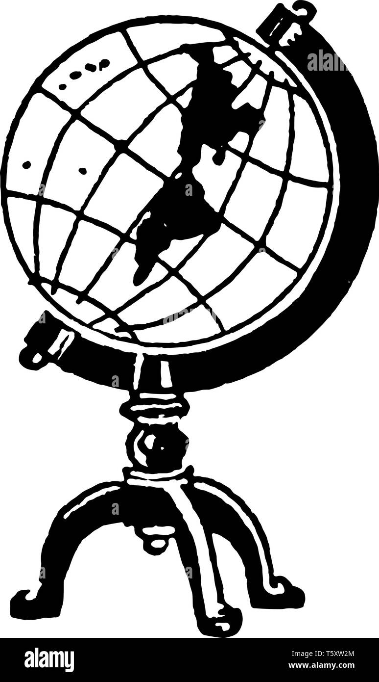 Globus oder El Mundo, Geographie, Schulmaterial, World, vintage Strichzeichnung oder Gravur Abbildung. Stock Vektor