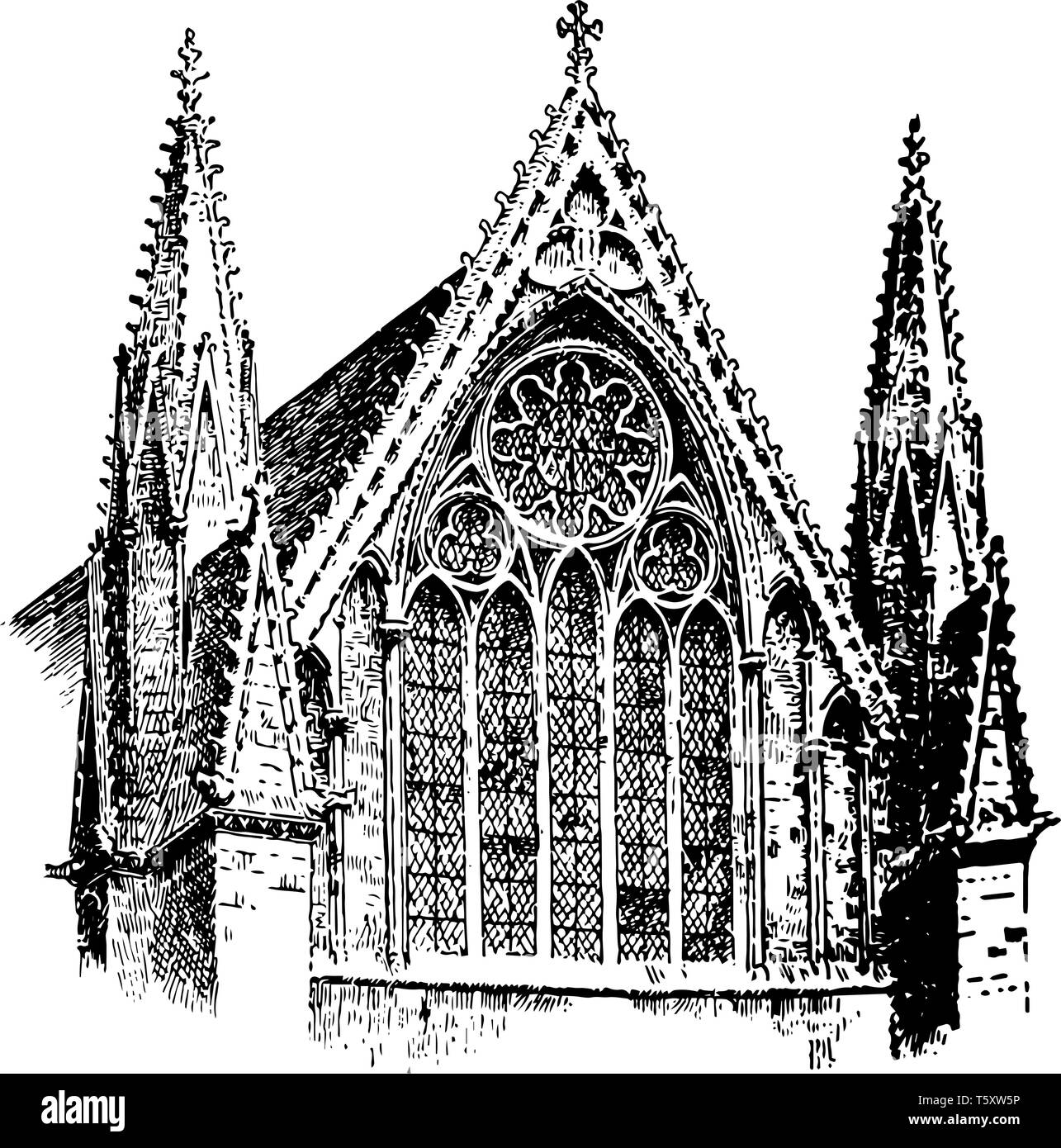 Die Kathedrale von Lincoln, der Seligen Jungfrau Maria von Lincoln, geometrischen Stil der gotischen Kathedrale, Canterbury, England, vintage Strichzeichnung oder Gravur il Stock Vektor