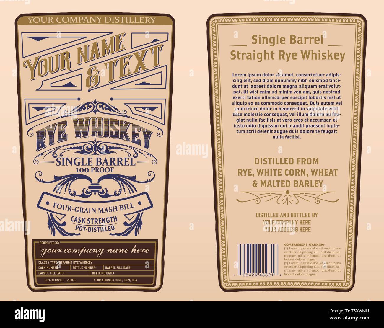 Vintage Whiskey Label für die Verpackung. Vektor 2-in-1 Stock Vektor