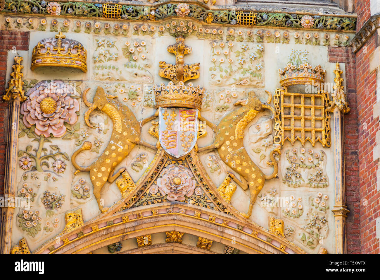 Große Tor detail, St. Johns College, Universität Cambridge, Cambridgeshire, England Stockfoto