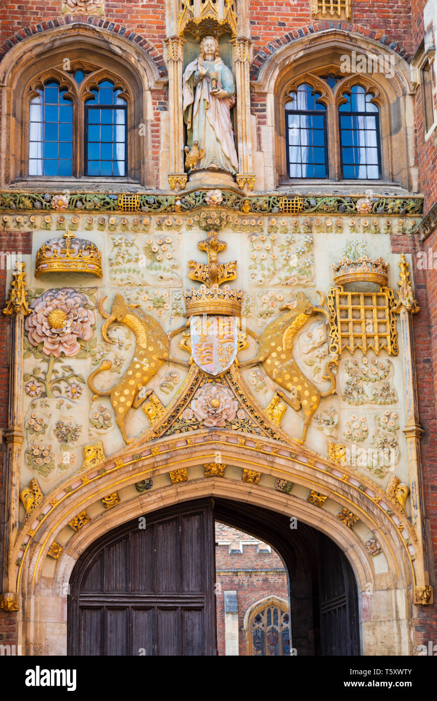 Große Tor detail, St. Johns College, Universität Cambridge, Cambridgeshire, England Stockfoto