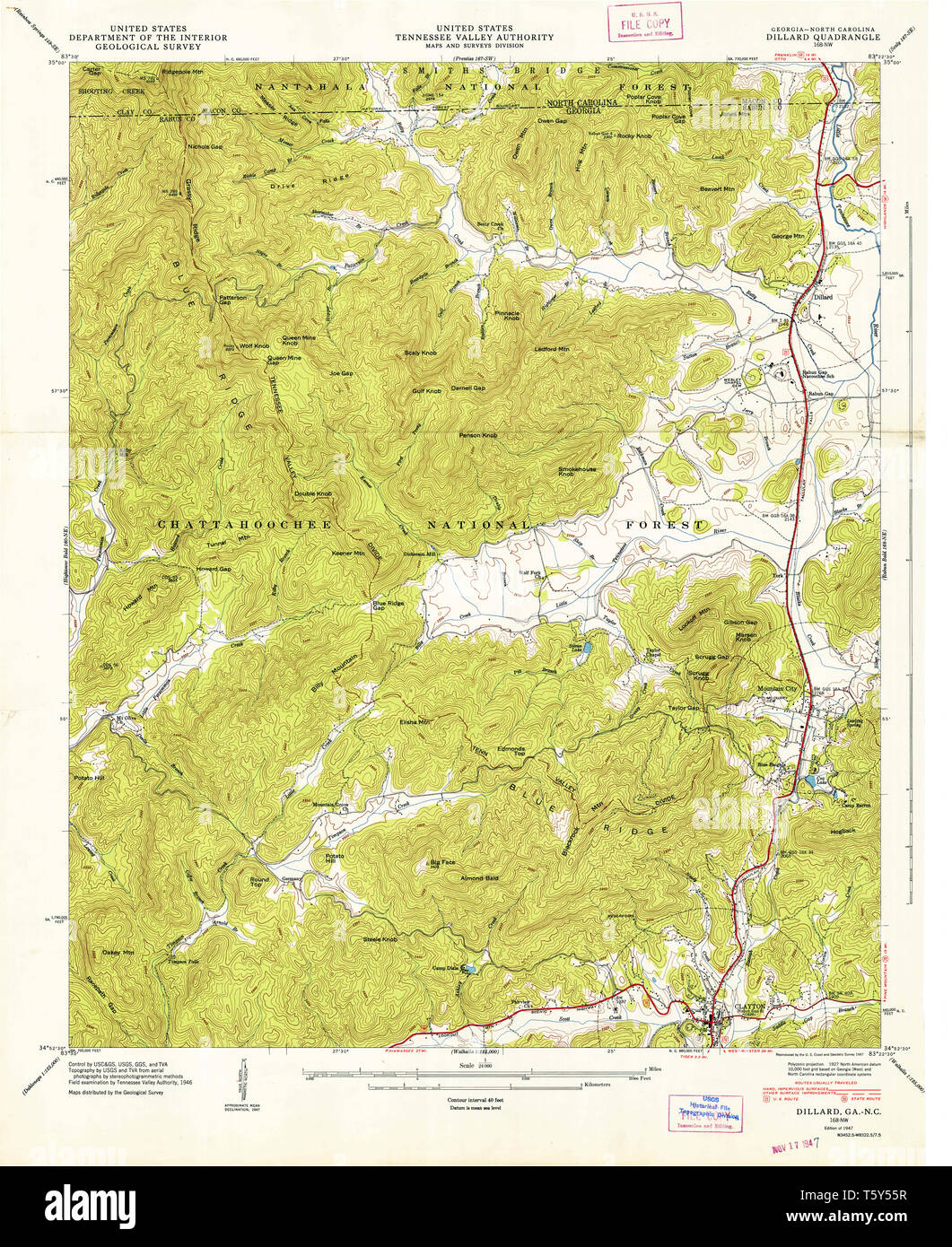 USGS TOPO Karte Georgia ga Dillard 245543 1947 24000 Wiederherstellung Stockfoto