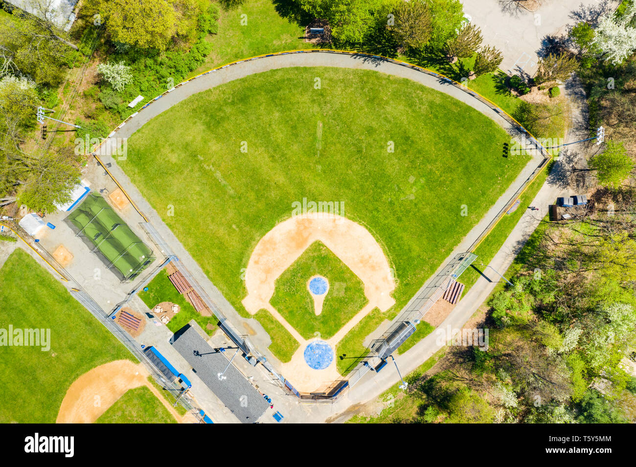 Blick von oben auf ein baseballfeld Stockfoto