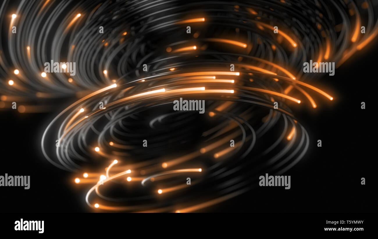Schwarz Strings mit glühenden Köpfen. 3D-Darstellung Stockfoto