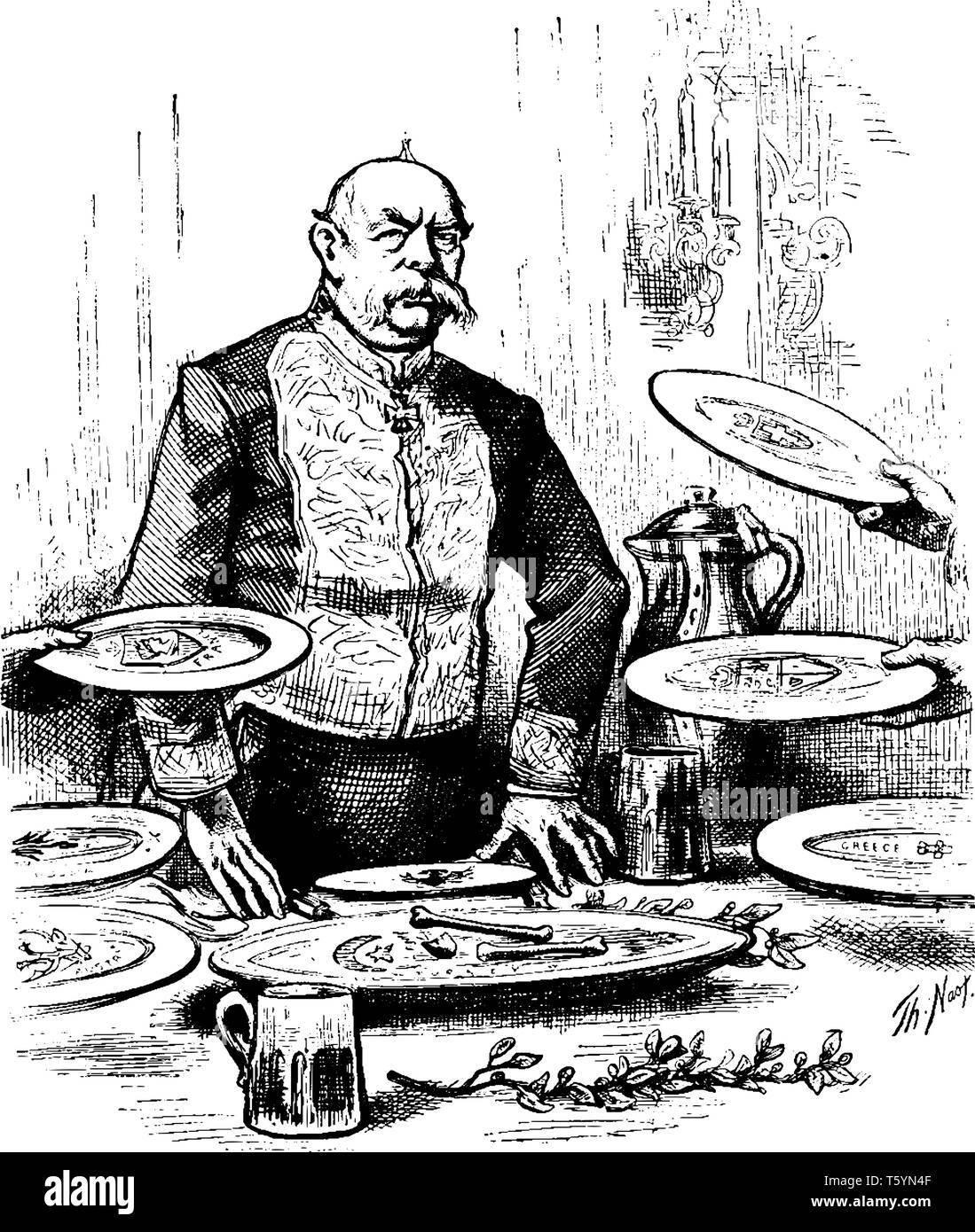 Bismarcks Tischrede, dem Berliner Kongress während der Teilung der Türkei, vintage Strichzeichnung oder Gravur Abbildung Stock Vektor