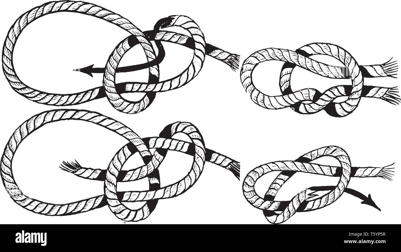 Palstek Knoten, in denen 4 einfache Schritte zum Binden eines Palstek,  vintage Strichzeichnung oder Gravur Abbildung Stock-Vektorgrafik - Alamy