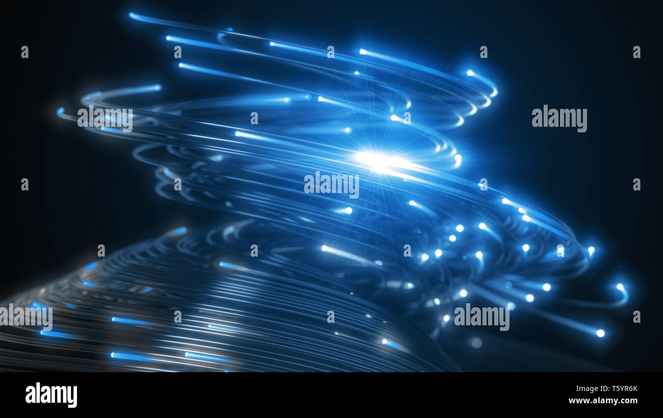 Schwarz Strings mit glühenden Köpfen. 3D-Darstellung Stockfoto